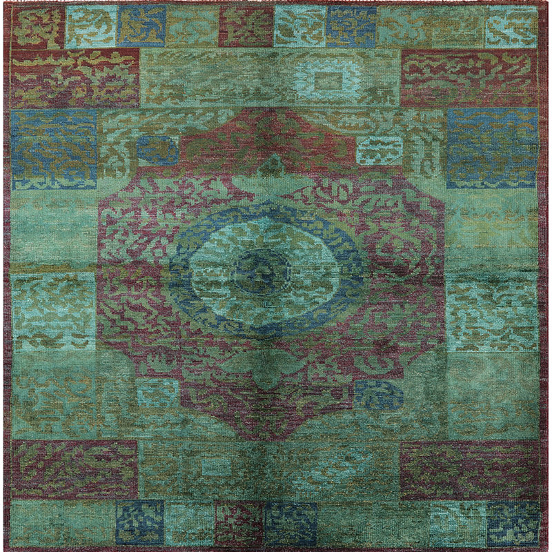 Tapis vert de style oriental, Carré 7 pi