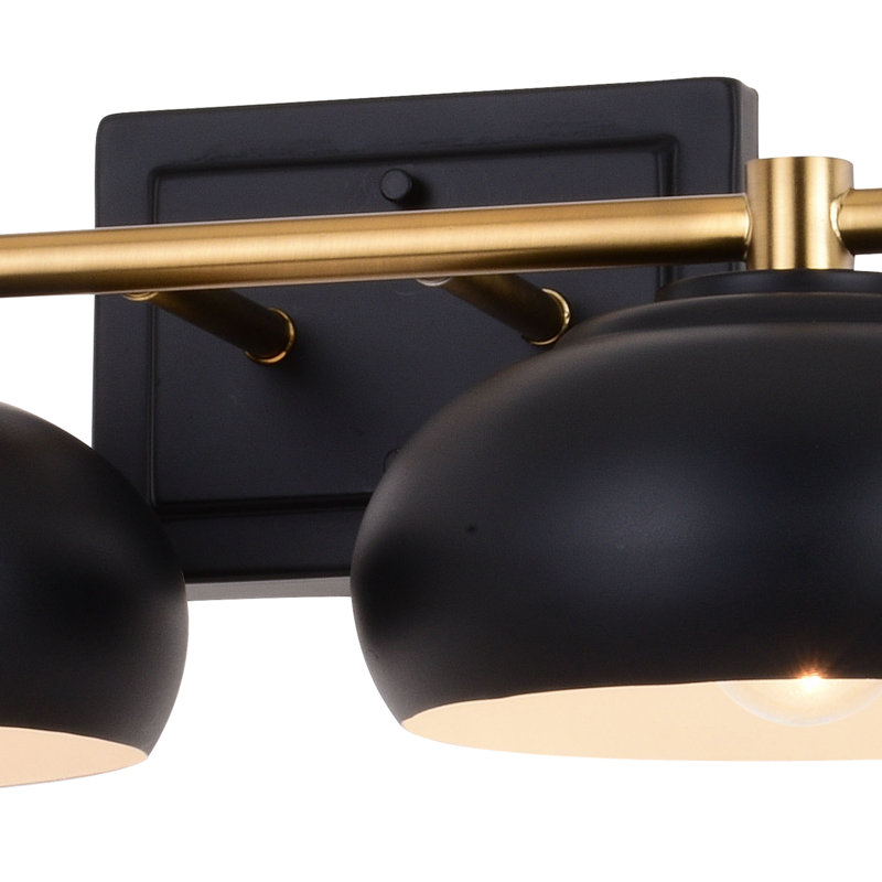 Mid Century Modern Dome Bathroom Vanity Fixture, Matte Black/Satin Brass, 4 Lights