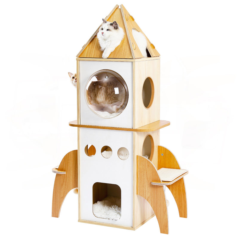 Rocket Shape Wooden Luxury Cat Tower