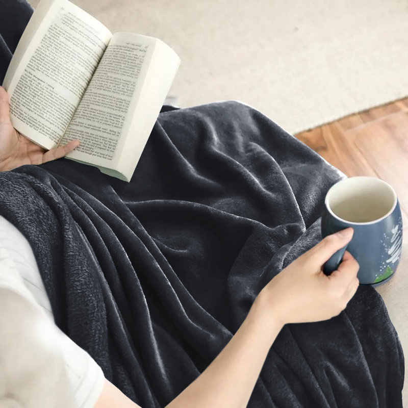 Aspire Homeware Ultra-Soft Hotel Quality Reversible Plain Weave Fleece Throw Blanket, Double (150cm W x 200cm L), Grey