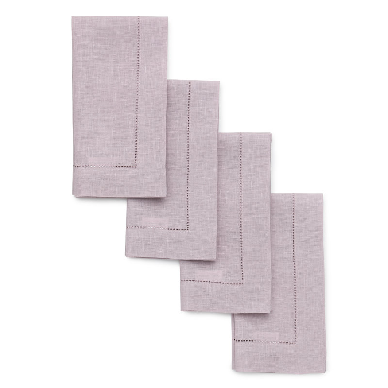100% Pure Linen Hemstitch Dinner Napkins - Classic Hemstitch, Lilac