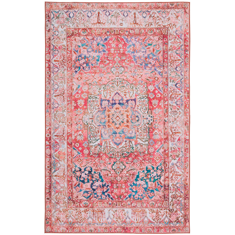Tucson Oasis Washable Rug Non-Slip Area Rug in Pink & Beige, Rectangle 91 x 152 cm