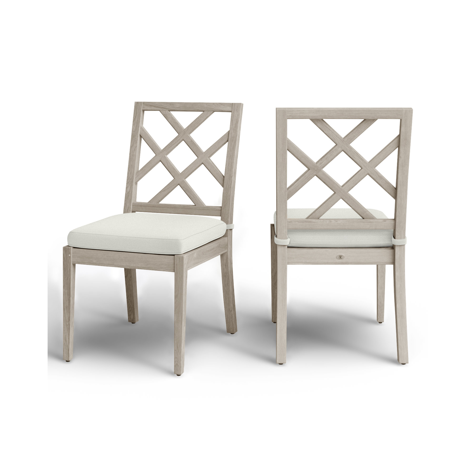 Haley Teak Outdoor Side Chair Latticework Back, No Welt, Natural White, Oyster Teak