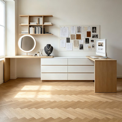 Modern Extendable L-Shaped Desk With 6 Storage Drawers