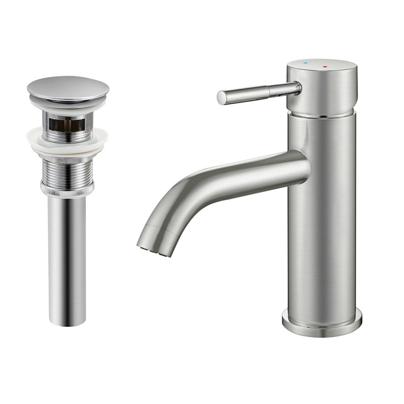 Robinet de salle de bains monotrou avec ensemble de drainage, Nickel brossé