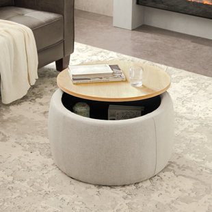 Élégant repose-pieds rond avec rangement, repose-pieds 2 en 1 avec table de bout et repose-pieds pour le salon, aucun assemblage requis, naturel
