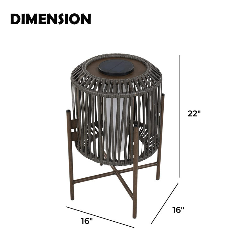 22" Brown Wicker LED Solar Outdoor Floor Lamp