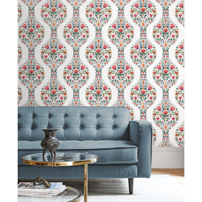 Red Barrel Studio Steel & Rustic Taupe Floral Ogee Peel And Stick Wallpaper