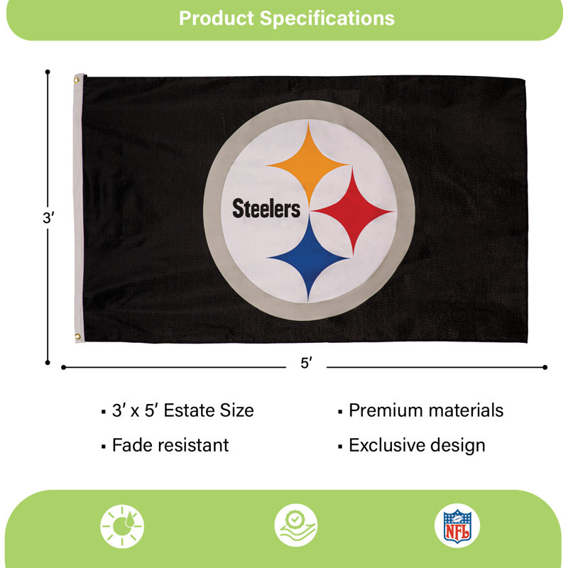 3'X5' Single Sided Flag W/ 2 Grommets, Pittsburgh Steelers