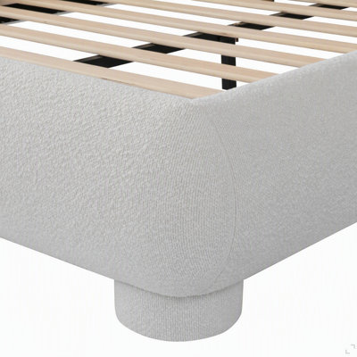 Cadre de lit plateforme grand tapissier, lit arqué courbé avec revêtement en tissu Boucle et lattes en bois