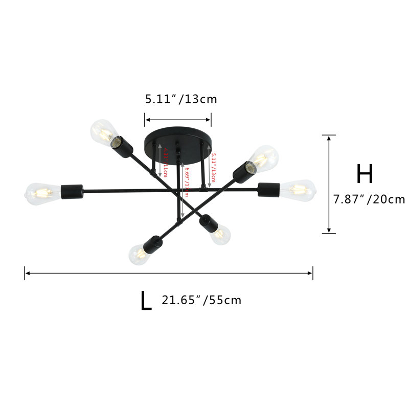 Renshaw 6 - Light Bulbs Sputnik 21.65" Semi Flush Mount Light Fixture, Black