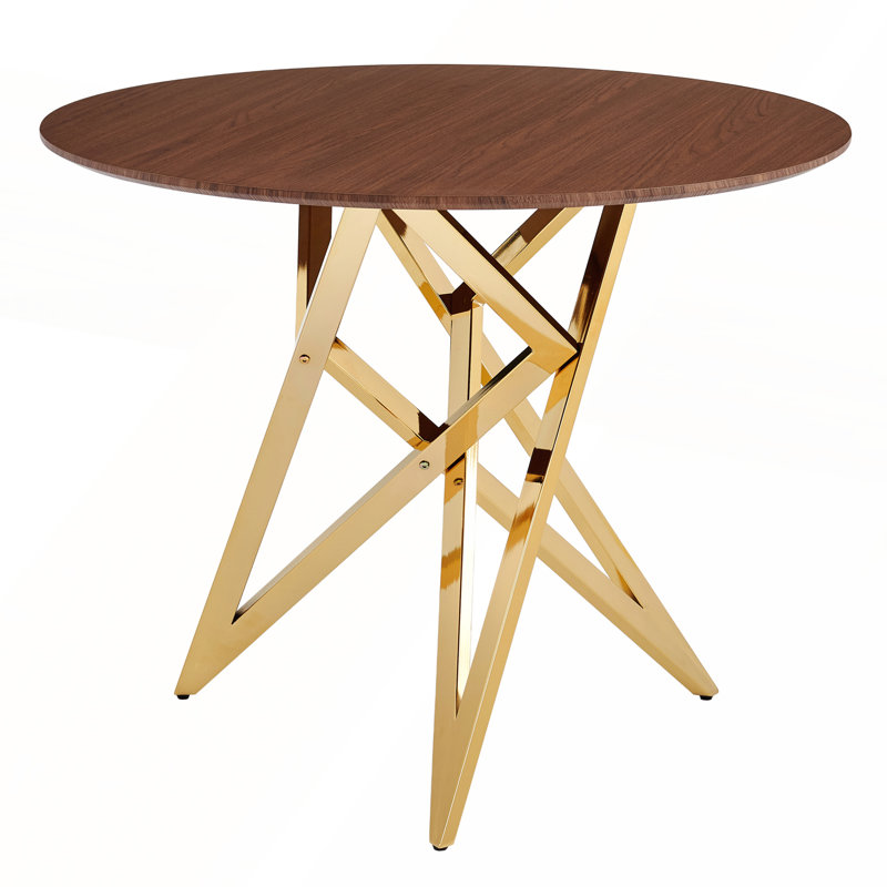 Table de salle à manger ronde 37 pouces avec pieds en métal doré pour 2 à 4 personnes, Noyer, Doré
