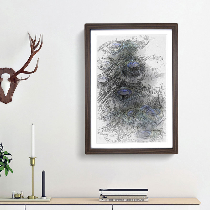 The Feathers of a Peacock in Abstract - Picture Frame Graphic Art Print, Walnut Framed, 36cm H x 27cm W x 2cm D