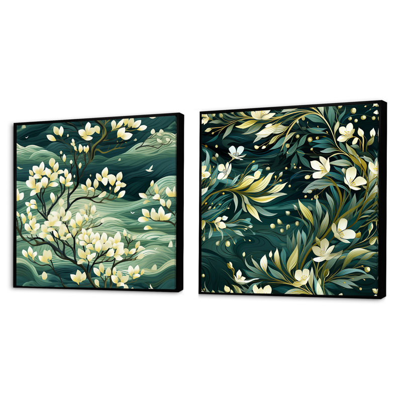Mangrove Serenity - motif tropical I - ensemble de 2 collages carrés tropicaux, Cadre flottant noir, H 30 po x l 61 po