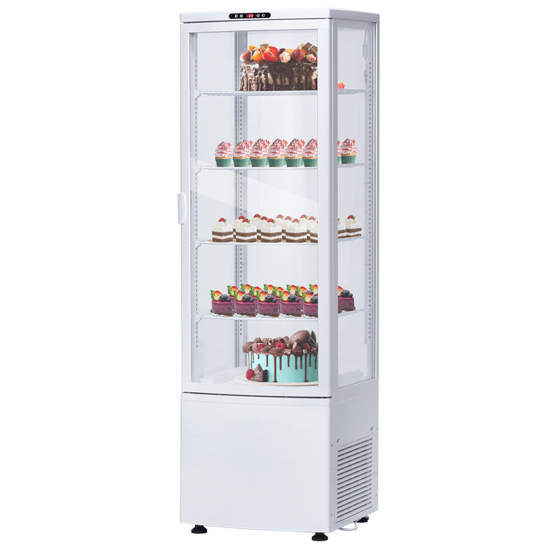 White 8.4 Cu.ft Commercial Refrigerated Display Case, Double Glass Doors with 5 Tiers, Frost-Free Air Cooling and Sliding Door for Bakeries