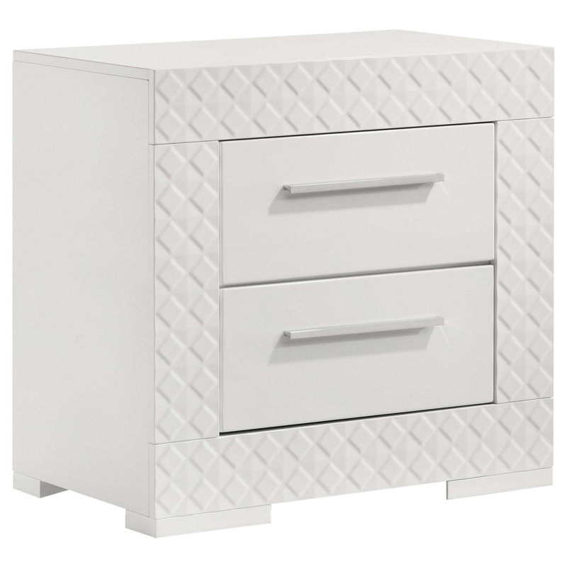 Table de chevet 2 tiroirs Pierce, Blanc brillant