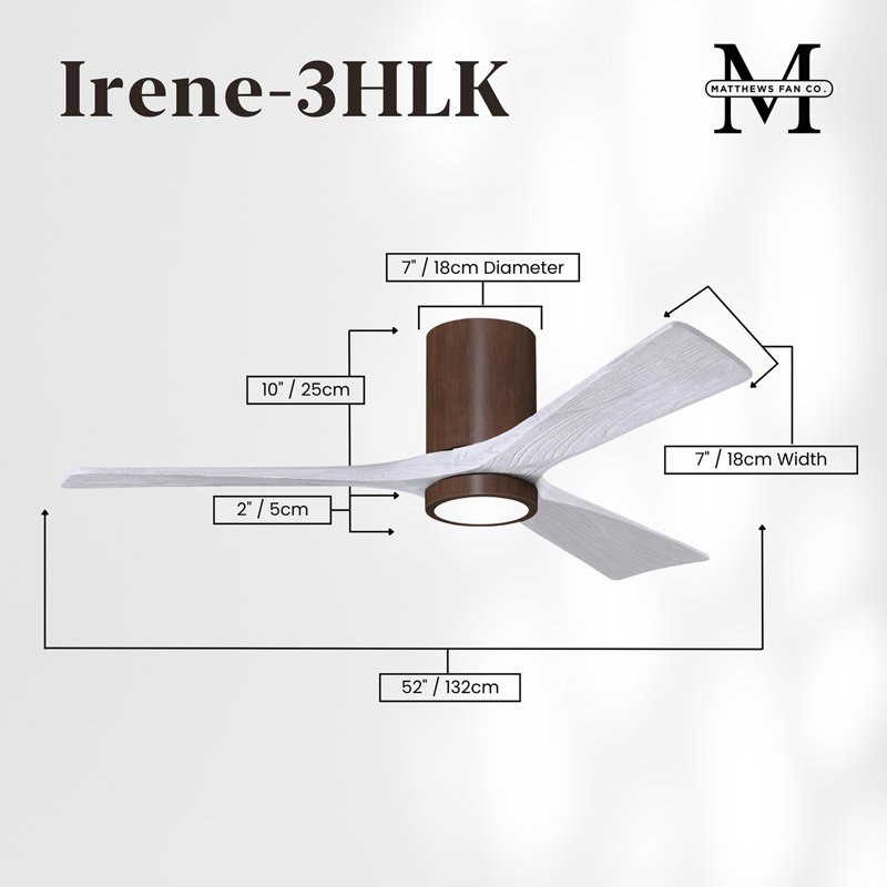 Irene LED Ceiling Fan, Matte White, Walnut, 52"