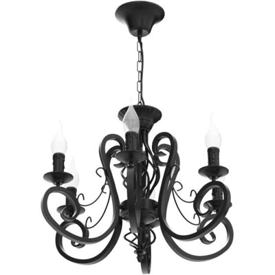 Black French Country Chandelier,6 Lights Farmhouse Candle Iron Chandeliers,Vintage Metal Pendant Light Fixture For Kitchen Island,Dining Room,Bedroom