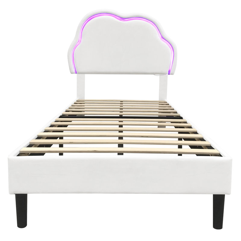 Upholstered Bed With Adjustable  Headboard Velvet, White, Single (3')