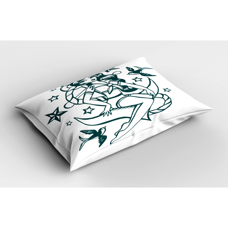 Taie décorative en microfibre sarcelle / blanc Poyester, Lit simple