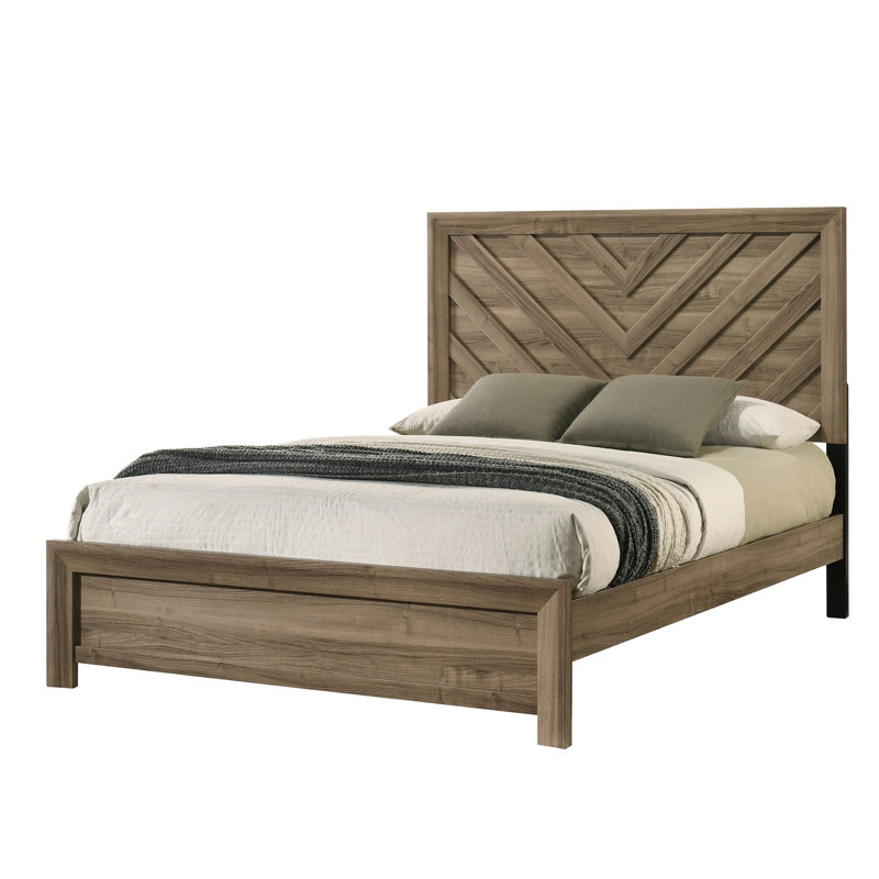 Cadre de lit simple brun avec tête de lit, esthétique contemporaine, aspect bois chaleureux, sommier tapissier nécessaire au design, bois, apparence, nécessaire