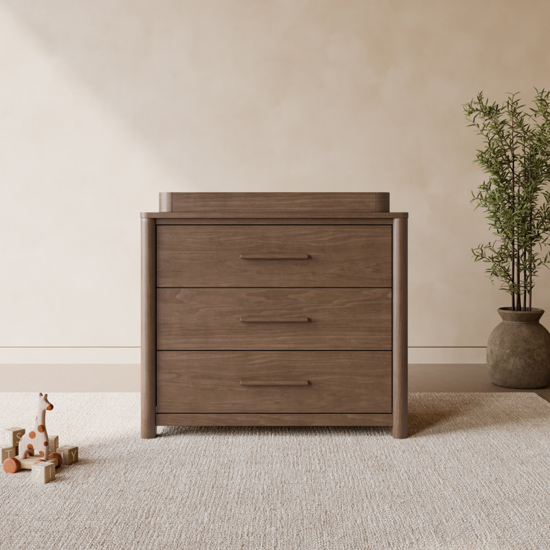 Commode 3 tiroirs Malta avec plateau à langer amovible, Brun