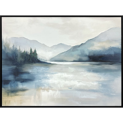 Art mural sur toile Misty Lakeview I - 39 po x 30 po - cadre noir