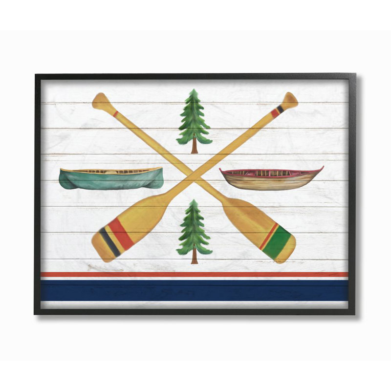 «Camping Crossed Oars», art brun, blanc, rustique par Kim Allen - impression d'art graphique, H 11 po x l 14 po