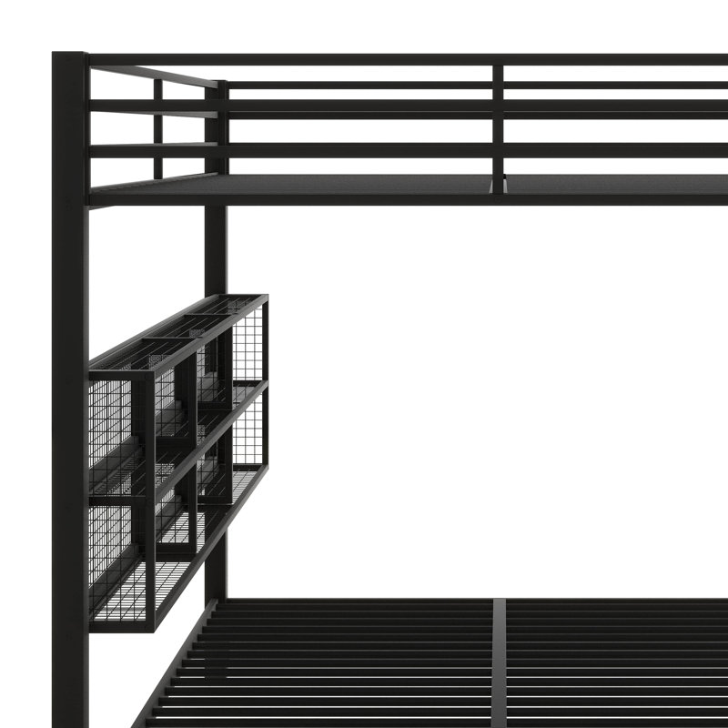 Lit superposé grand sur grand avec armoires de rangement, lit superposé en métal robuste avec lumières à DEL pour adultes