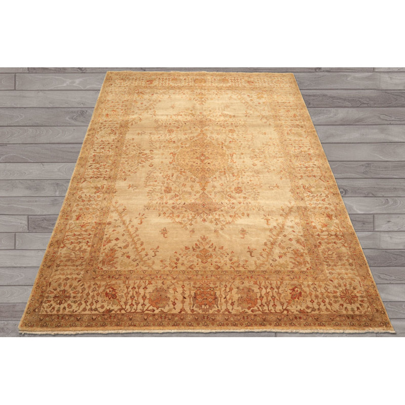 Tapis traditionnel beige en laine noué à la main 8 pi 9 po x 11 pi 8 po Agra