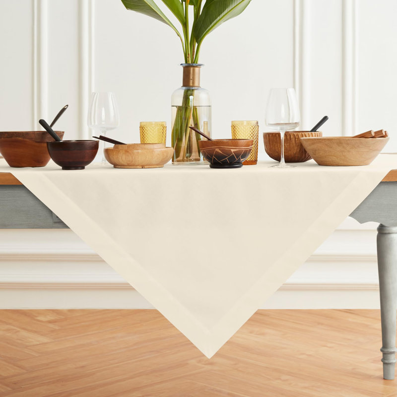 Dru Cotton Linen Plain Table Throw, Ivory