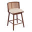 Alder Mid-Century Modern Rubberwood Counter Stool with Woven Rattan Back and Upholstered Seat-1242551798-1246804202