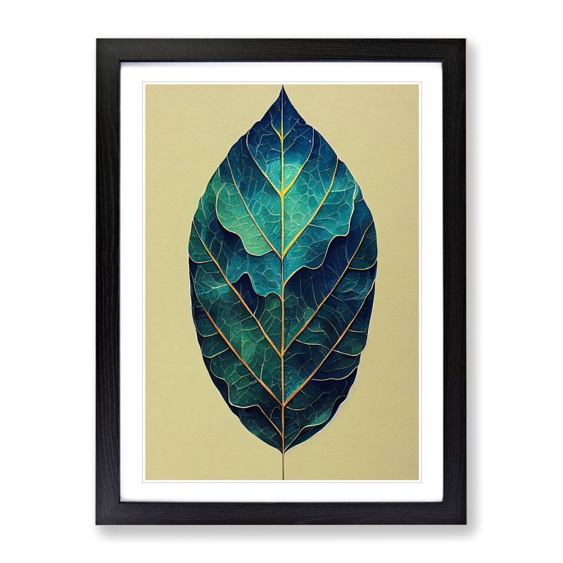 Leaf Painted - Single Picture Frame Painting, 46cm H x 34cm W x 2cm D, Black