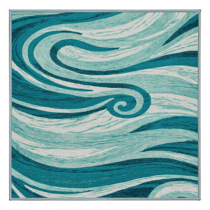 Washable Tropical Waters Coastal Area Rug, Square 4'