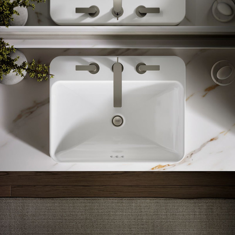 Lavabo de salle de bain vasque rectangulaire en porcelaine vitreuse avec trop-plein Vox, Blanc, 3
