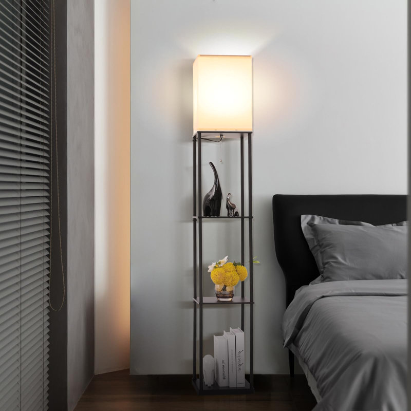 Lampe sur pied avec tablettes, lampe sur pied carrée moderne avec ampoule à 3 températures de couleur, lampe de coin pour bibliothèque, salon, chambre à coucher et bureau (noir)