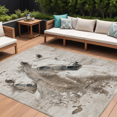 Tapis intérieur lavable pour chevaux 8 pi x 10 pi ivoire et gris