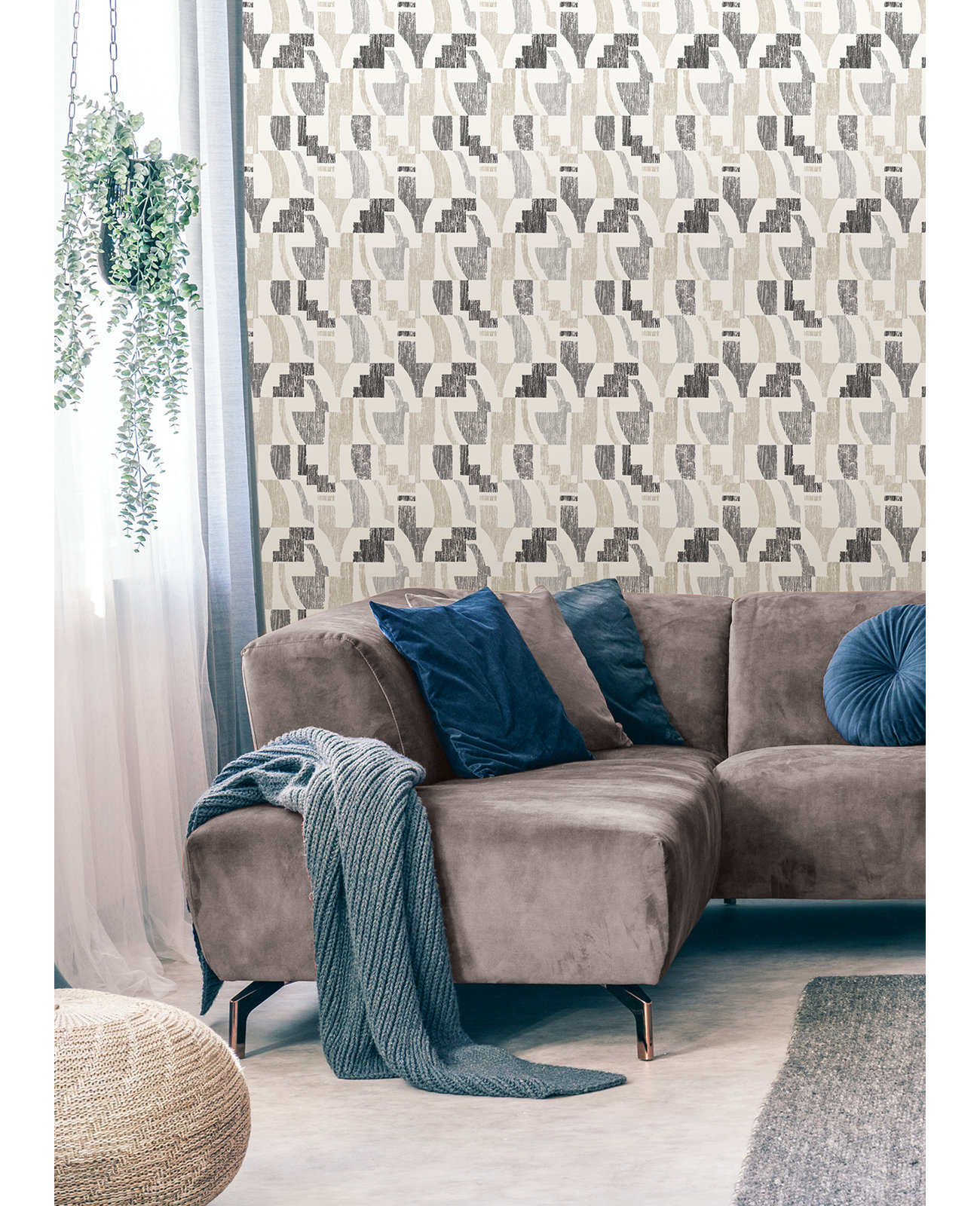 Sarda Modern Peel & Stick Geometric Wallpaper, Taupe
