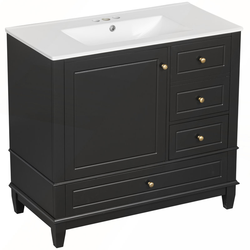 36-Inch Freestanding Bathroom Vanity with Ceramic Sink, Black, 36"