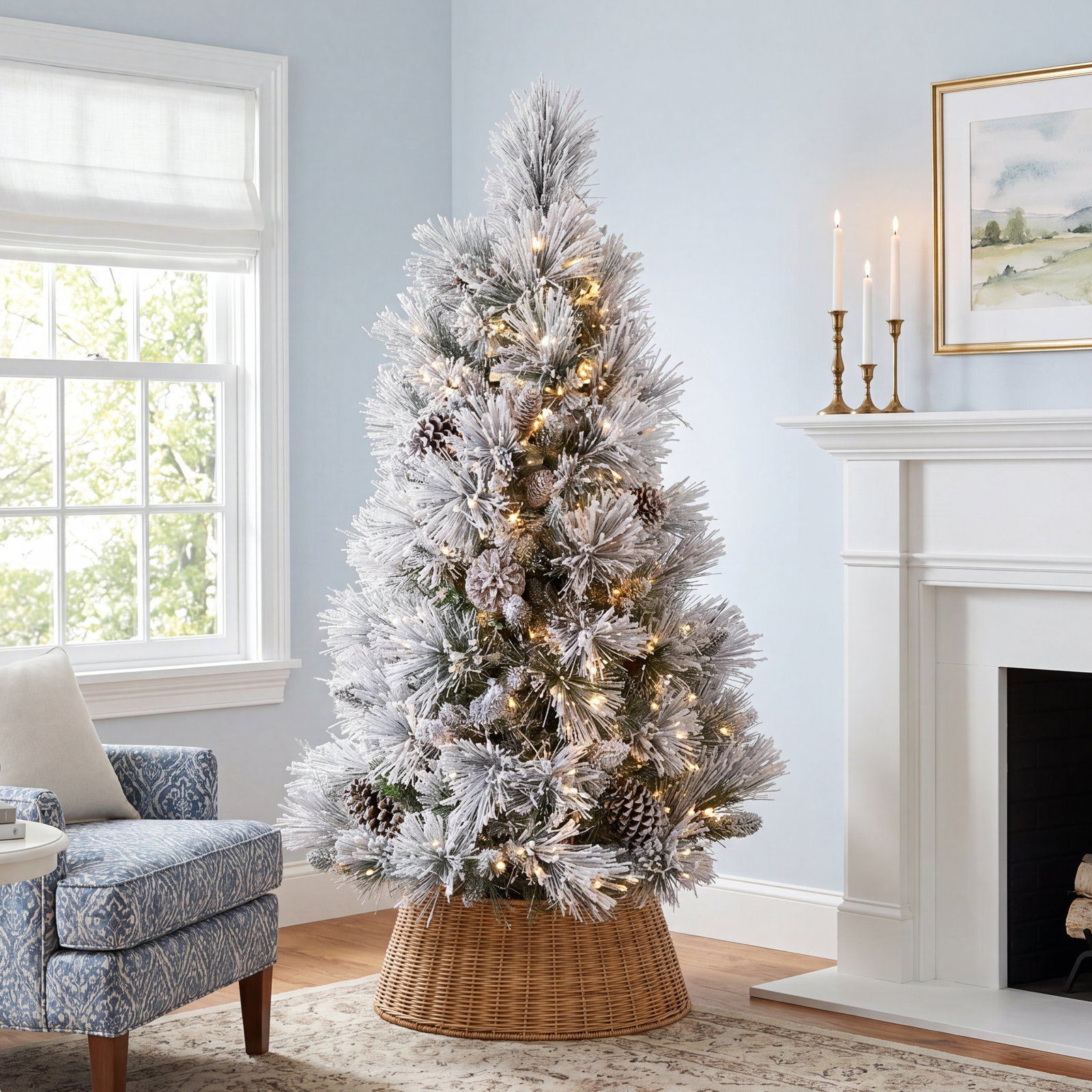 Potted Frosted 4' Pre-Lit Pine Christmas Tree