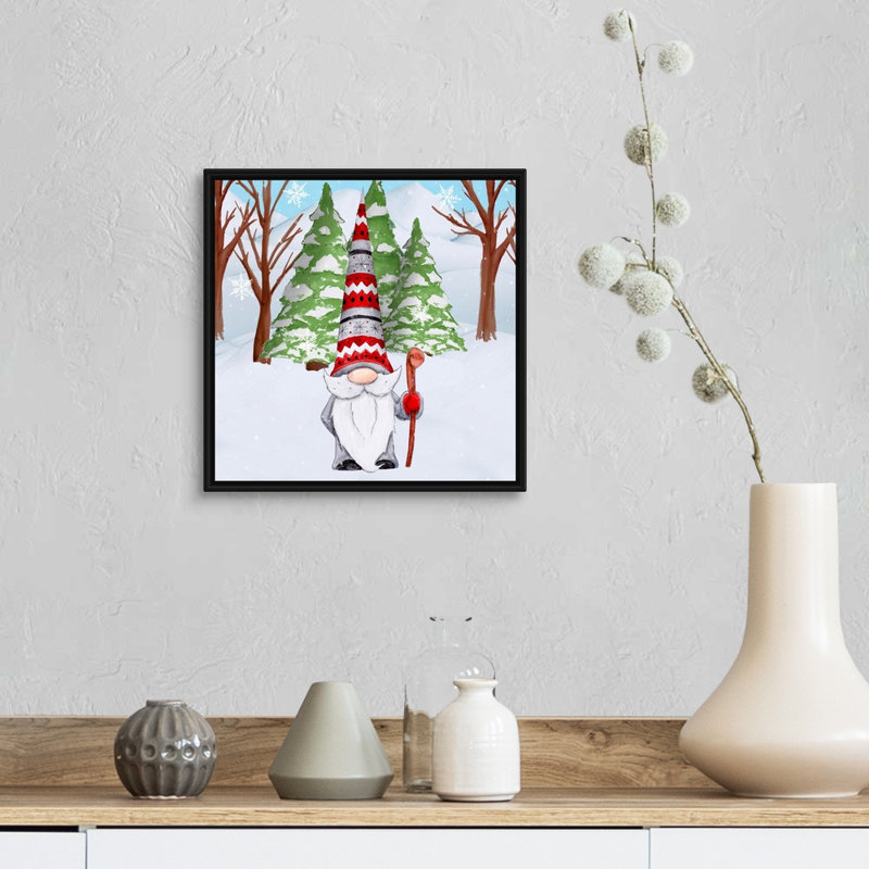 «Fun Hat Gnoming Around I», peinture sur toile tendue, H 13,25 po x l 13,25 po, Cadre noir