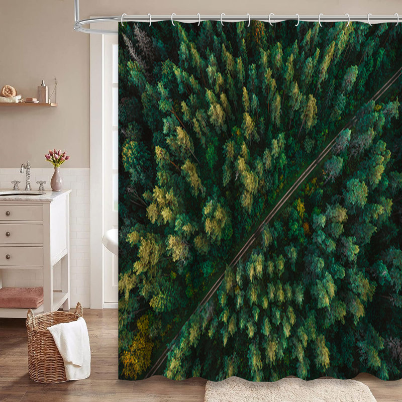 Rideau de douche pin en bois d'automne avec 12 crochets, L 72 po x l 72 po