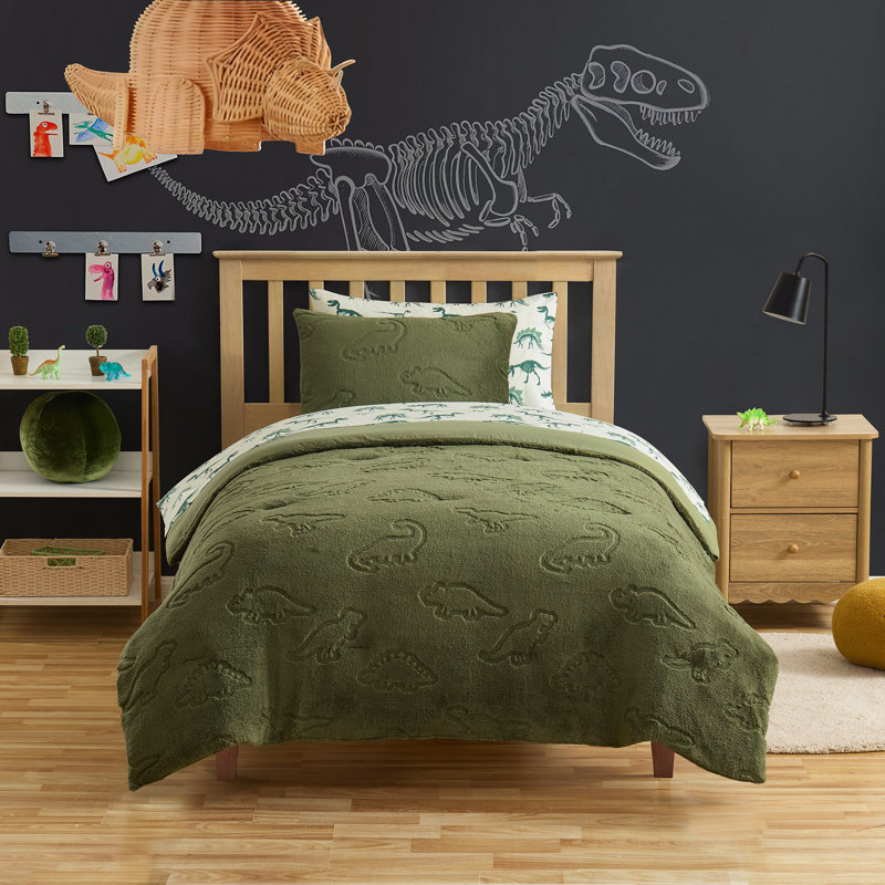 L'ensemble de literie Dinosaur Den Kids comprend un ensemble de draps imprimés par Sweet Home Collection®, Lit simple