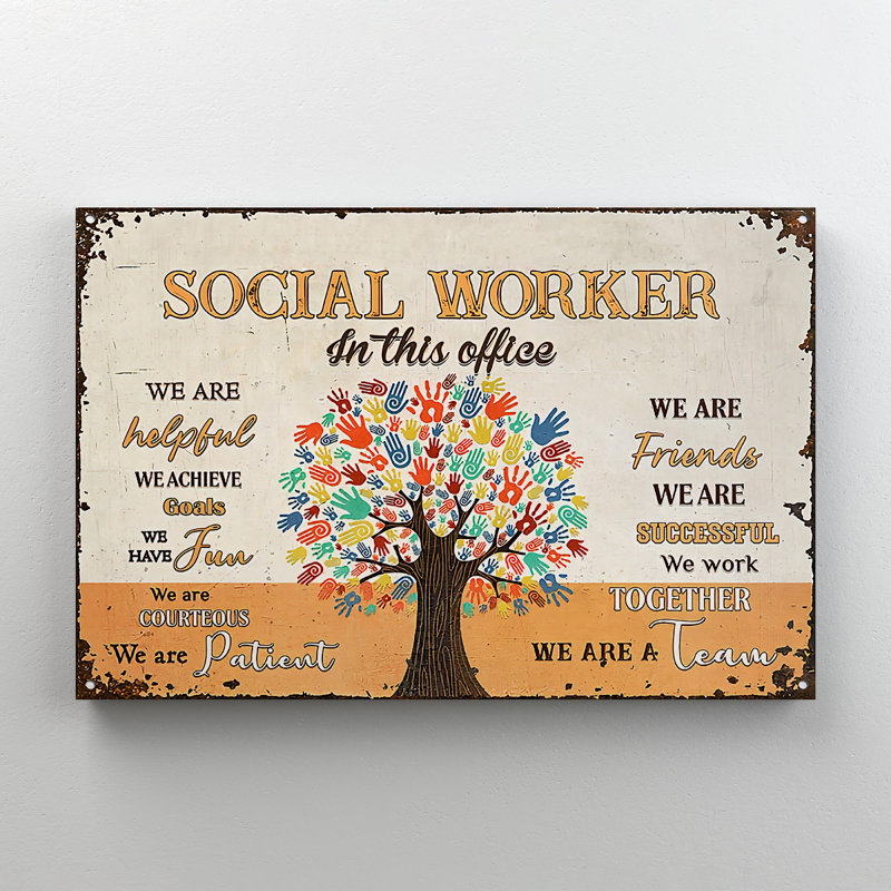«Hand Tree And Quotes - Social Worker In This Office», reproduction d'art graphique sur toile tendue 1 pièce