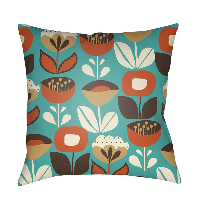 Moderne Floral Outdoor Throw Pillow, Orange, 22" H x 22" W x 5" D