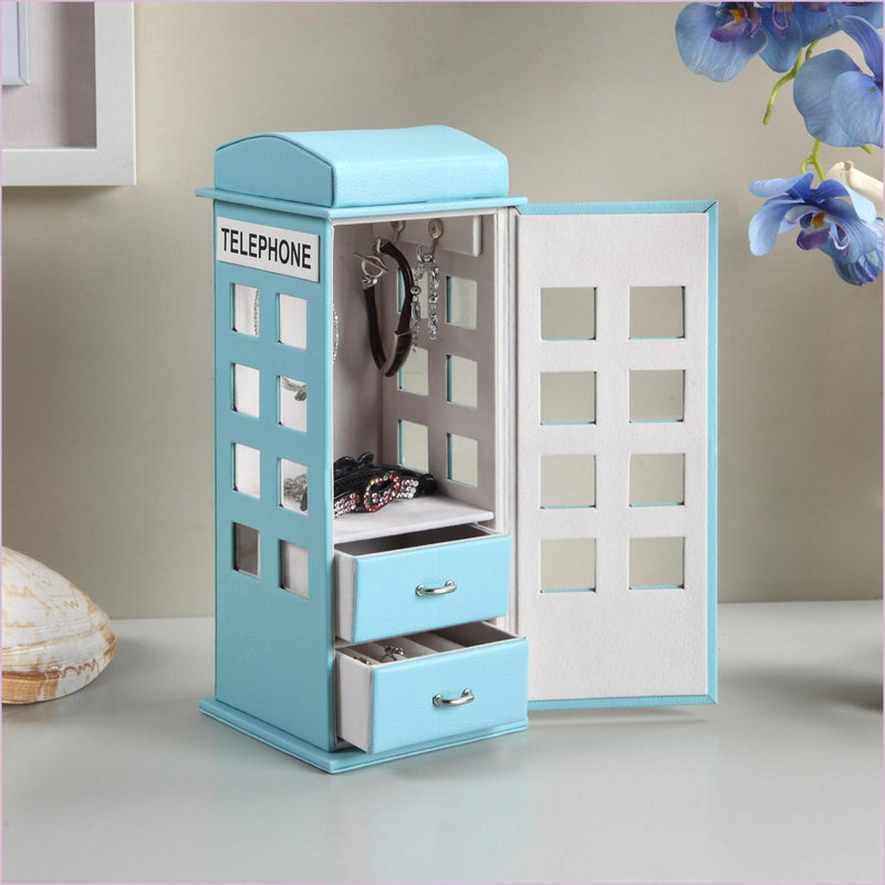 Boîte de rangement pour bijoux, téléphone britannique de 11,5 po de hauteur | Cuir | Rouge, Rouge
