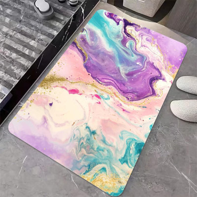 Diatomaceous Earth Bath Mat,Purple Watercolor Marble- Non-Slip Volume Super Absorbent Fast Drying Eco-Friendly Easy to Clean for Bathroom Kitchen Door mat 16×24Inch (40 * 60cm)
