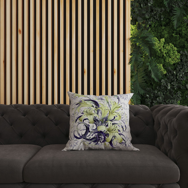 Coussin décoratif intérieur / extérieur Lily Legends, Floral mauve / vert, H 16 po x l 16 po