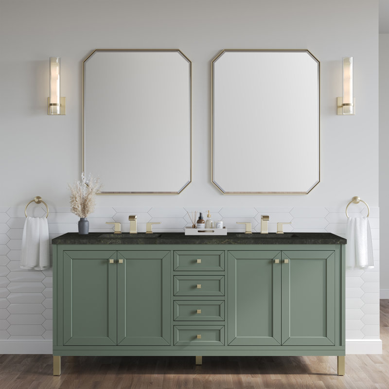 Chicago 72'' W Double Vanity, Smokey Celadon, 8" Widespread, Phantome Eclos