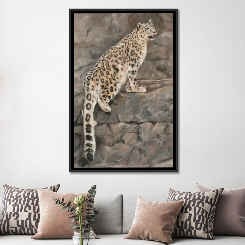 «Snow Leopard I», impression sur toile, H 26 po x l 18 po x P 1,5 po, Toile avec cadre noir, Pas de tapis